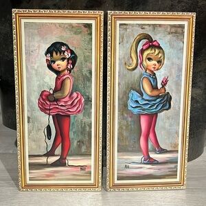 Set of 2 Maio Fully Sealed Big Eyes Ballerina Girls Prints - New Sealed Mounted